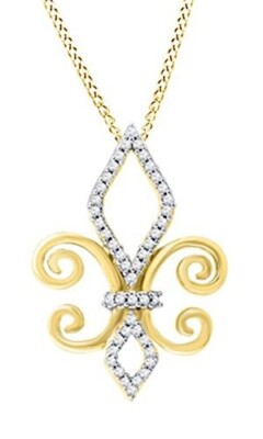 0.20Ct White Diamond Accent Fleur-de-Lis Pendant Necklace 14K Yellow Gold Plated