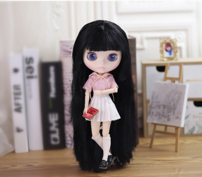 12'' Factory blythe 1/6 BJD Long black hair Custom matte face Carved lips