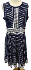 Michael Kors Polka Dot Print Shift Dress Sleeveless Knee Length Blue Women's L