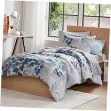Comforter Set with Sheets, Floral Bed in A Bag Soft Twin XL Leaf Blue