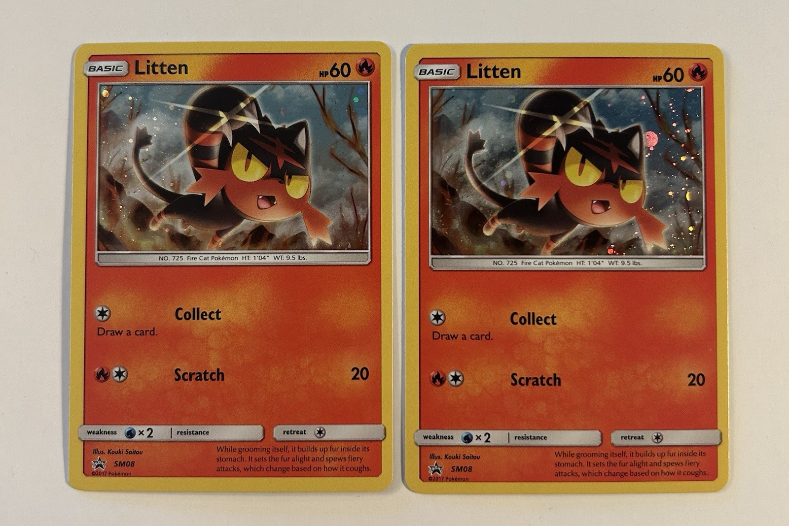 2X Litten SM08 Sun & Moon Promo Pokemon English Cosmo Holo 2014 LP