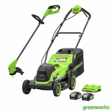 Greenworks 48V 36cm Cordless Lawn Mower & 24V 25cm Line Trimmer Bundle Green