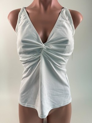 Bikini Bay Beach Underwire Twisted Tankini Top  White  Size 36E NWT