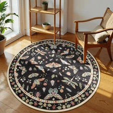 Insect Washable Round Rugs, Non-Slip Soft Round Rug 4ft Ultra-Thin, Small Boh...