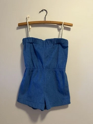 Vintage Fautley Playsuit Girls Summer Beachwear Size 3 Kids Blue Retro Terry