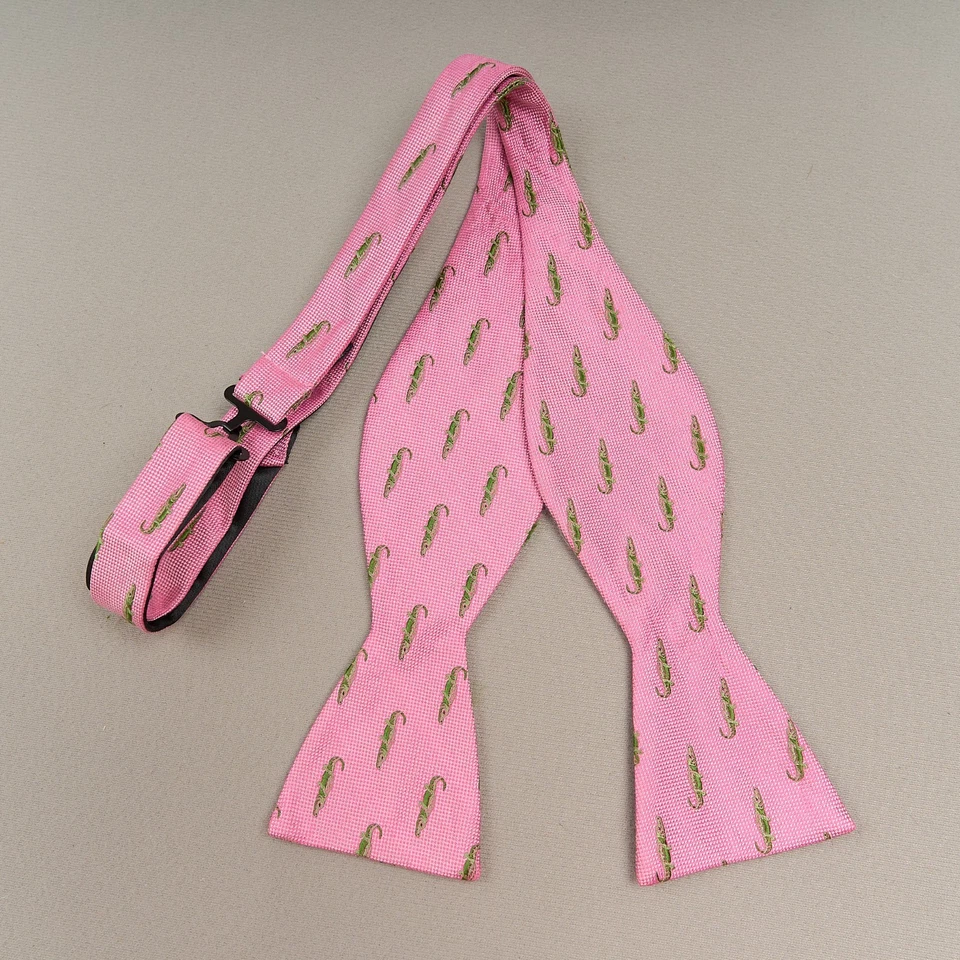 Chaps Silk Bow Tie Pink Alligator Crocodile Pattern Adjustable Self-Tie Hook - Image 3 of 4