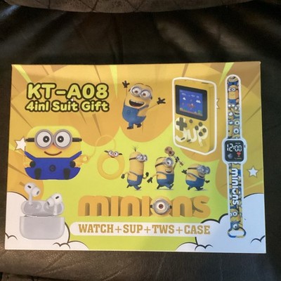 KT-A08 Minions Kids Digital Quartz Watch Silicone Strap 4pc Set w/ TWS