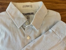 Express Dress Shirt Fitted WHITE  BLACK SPOTS Polka Dot Long Sleeve Mens Sz XL