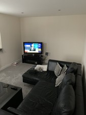 Black Leather Settee With Left Chaise And Chair