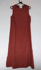 Long Terracotta Cotton Blend Linen Look Maxi Festival Boho Summer Dress Size 14