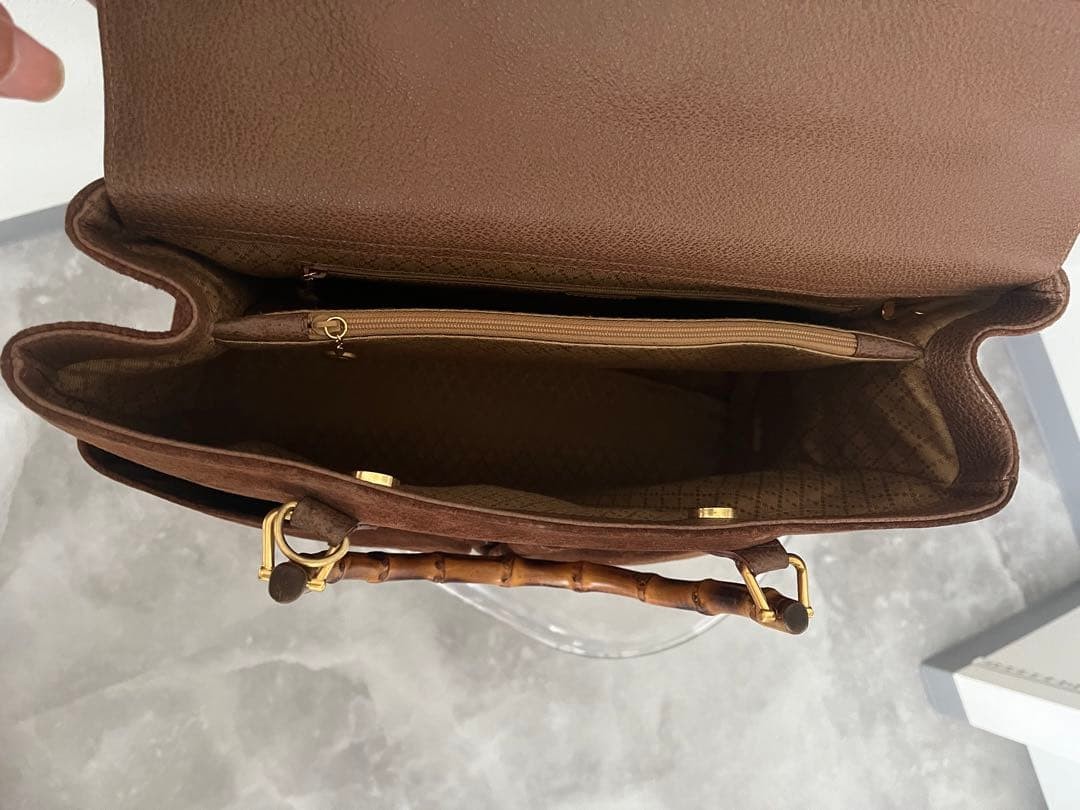 GUCCI Vintage Bamboo Suede Tote Bag Brown Leather Excellent Condition thumbnail 7