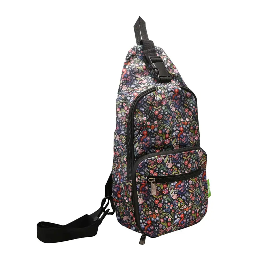 Eco Chic Lightweight Foldable Crossbody Bag Black Ditsy