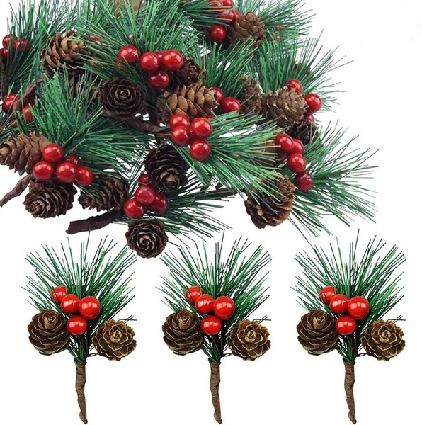 KüNstliche Tannenzweige Beeren Tannenzapfen Weihnachtsdeko Adventsdeko 20 StüCk-image
