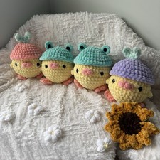 Handmade Crochet Cute Plushies Chickens with fruity Hats
