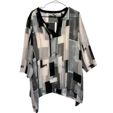 Chico's Women Tunic Blouse Sheer Geometric Old Money Size 3-XL Boho