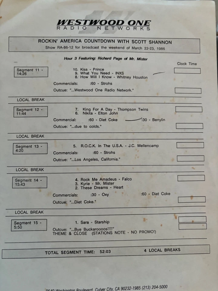 3/22/86 SCOTT SHANNON's TOP 30 COUNTDOWN 3 LP's w/CUES - Image 3 of 4