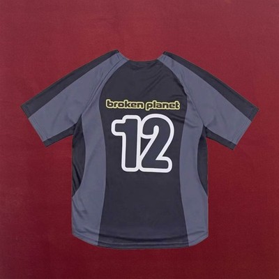 BROKEN PLANET NUMBER 12 FOOTBALL JERSEY SHIRT SIZE LARGE BLACK AND GRAY COLOR