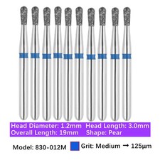 10pc Vakker Dental FG Diamond Burs Pear Burs for High Speed 830-012M Medium Grit