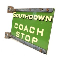Antique Double Sided Enamel Bus Stop Sign for Southdown Motor Services c1930s