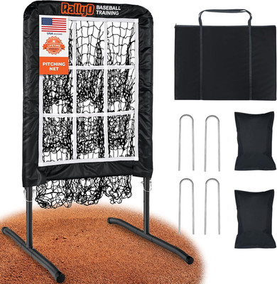 Pitching Net, 9 Hole Baseball & Softball Pitching Net with Strike Zone, Adjustab