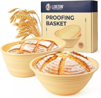 Silicone Banneton Bread Proofing Baskets Set of 2, 9'' Round & 10'' Oval Foldable
