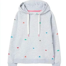 Joules Rainbow Bee Rowley Raglan Hooded Sweatshirt Gray Size 4