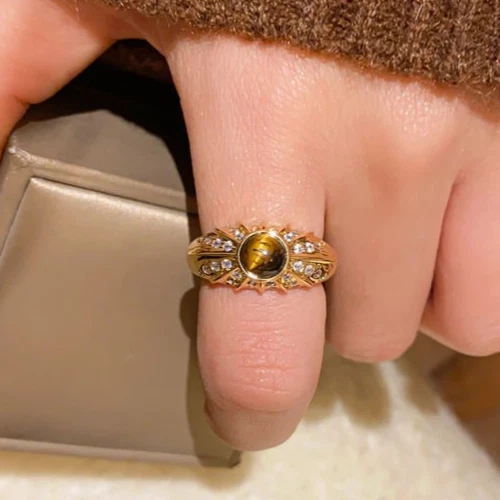 925 Sterling Silver Amber Moonstone Crystal Star Adjustable Ring Jewellery Women - Image 1 of 4