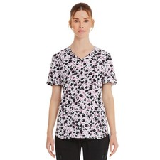 ScrubStar Women's SMALL Scrub Top Cheetah Bloom Scrub Top Black White New