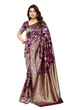 Women's Kanjivaram Banarasi Jacquard Silk Saree With Blouse Piece Free Size 