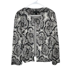 St. John Geometric Floral Print Cardigan Sweater Women's Size 12 Black White