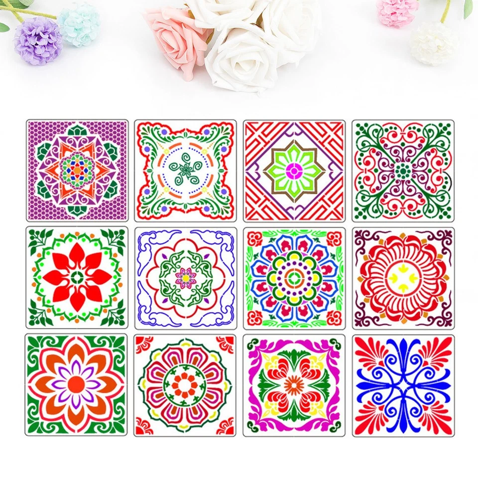  12 stücke wiederverwendbare Mandala-Vorlagen Spray Malerei Formen DIY aushöhlen - Bild 3 von 4