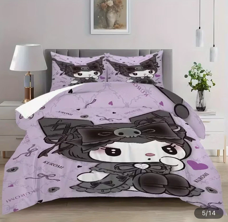 Kuromi Bedding Set Purple Sanrio Kawaii Twin Duvet Cover Pillowcases - Image 4 of 4