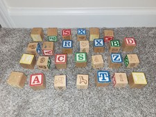 Vintage Wooden Alphabet  Number Blocks - Set of 28 Educational Toys