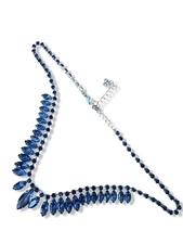 Vintage Blue Rhinestone Necklace Silver Tone Collar Choker Bib