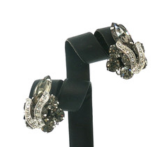Vintage Weiss Clip-On Earrings Smoky Gray Rhinestones Silver Tone Designer