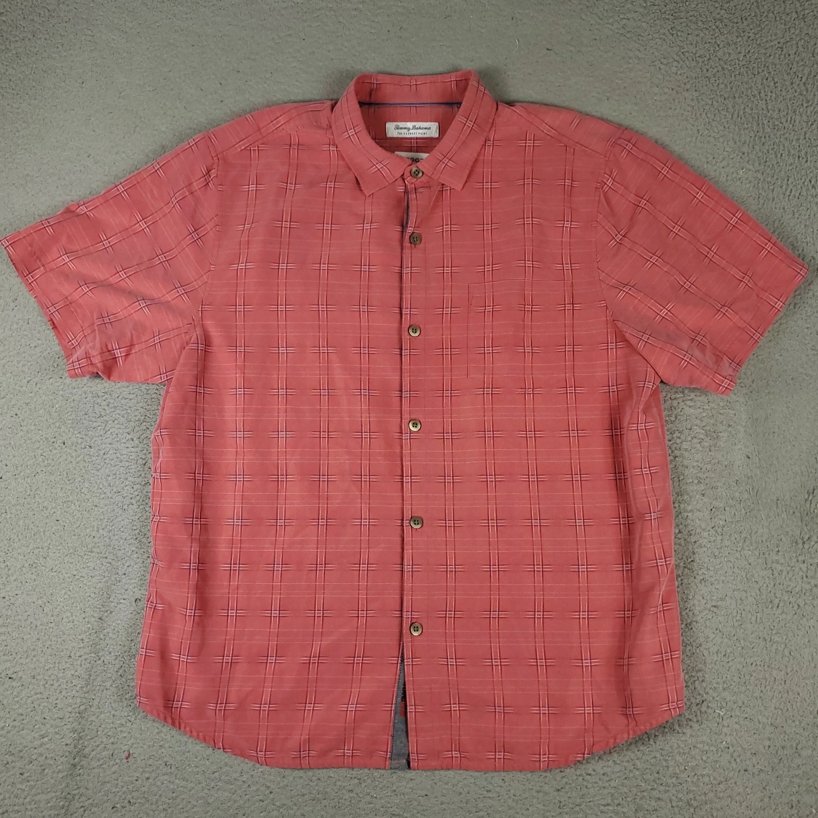Tommy Bahama Shirt Mens XL Red Plaid Button Up Silk Blend Short Sleeve