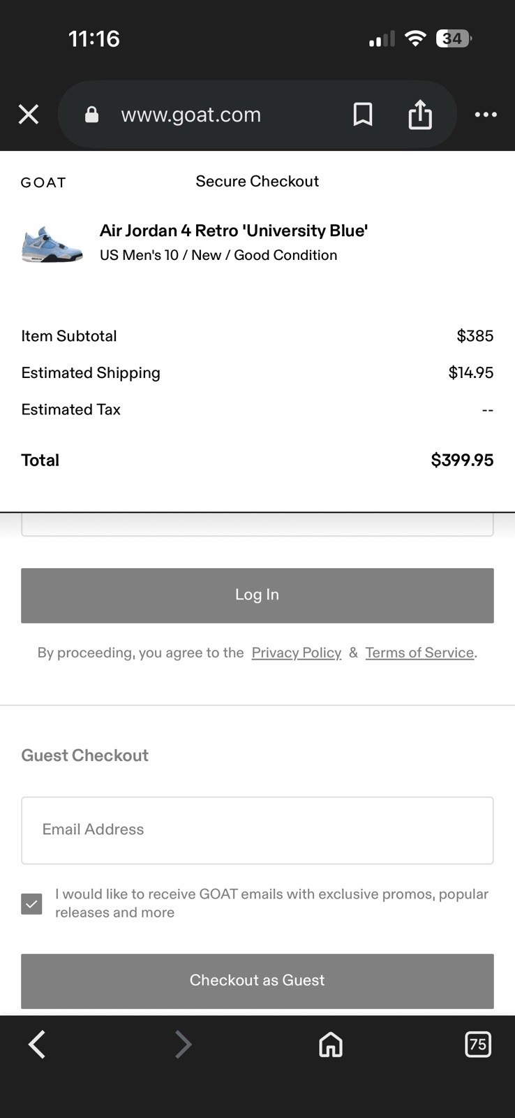 Air Jordan 4 Retro University Blue, Size 10, UNC CT8527-400 thumbnail 8