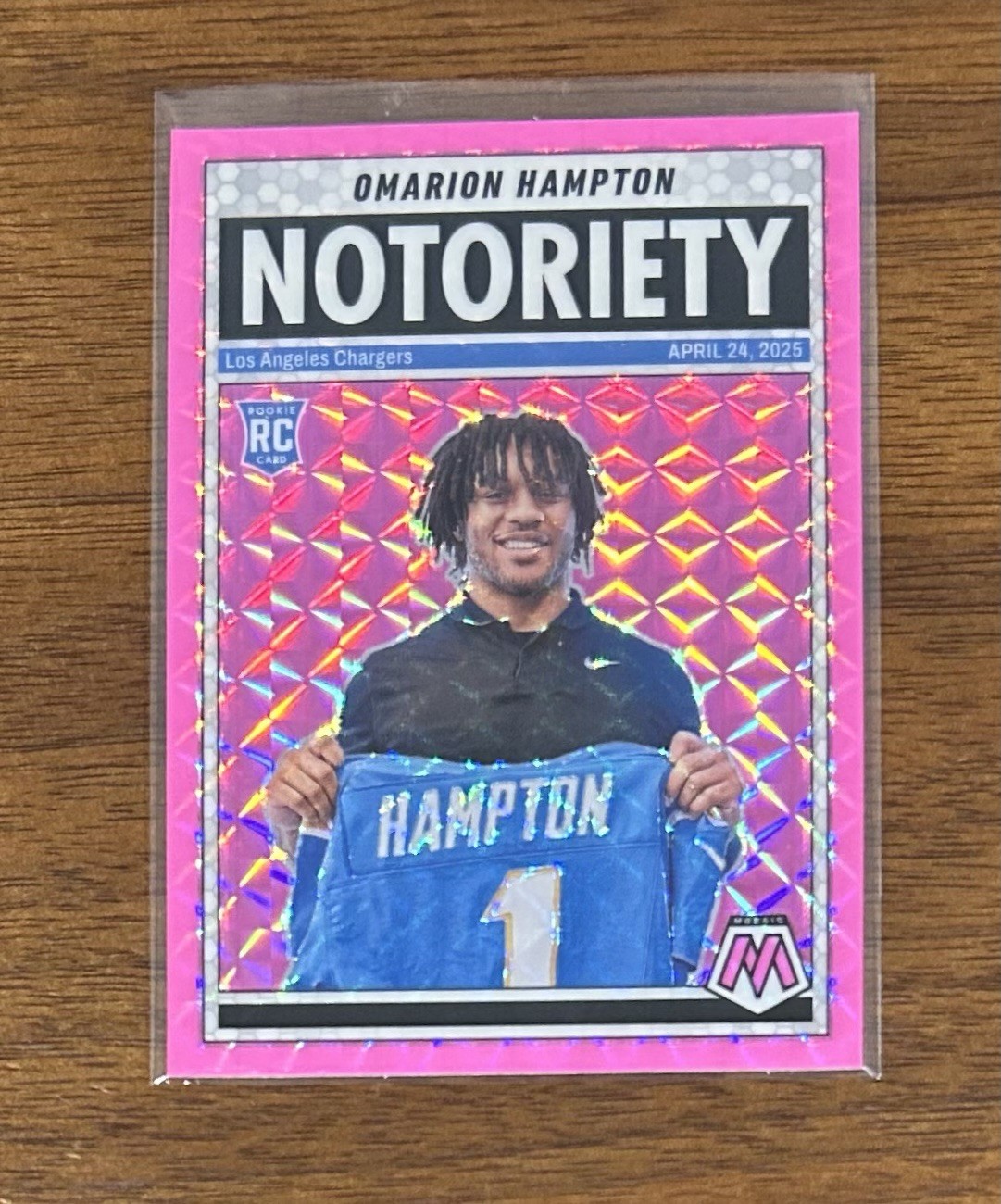2025 Panini Mosaic - Notoriety Omarion Hampton #20 Mosaic Pink Fluorescent Prizm