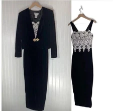 Jessica McClintock Velvet Lace Dress Jacket Set Size 10 VTG Formal Gown 90s