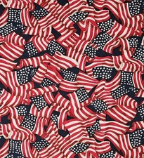 Patriotic Packed Flags Fabric MADE IN USA Red White Blue Cotton BY THE YARD