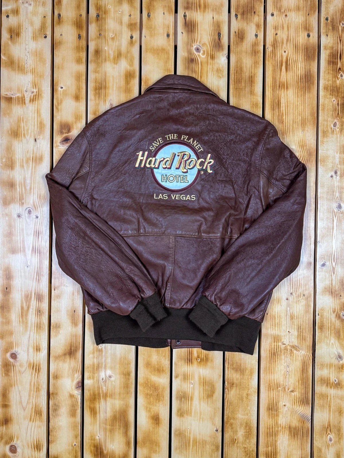 Vintage 90s Hard Rock Hotel Las Vegas Leather Bomber Jacket - product detail image 11