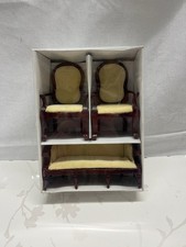 Vintage Miniature Victorian Dollhouse Furniture Set Mahogany Wood Sofa and Chair