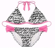 RARE VTG 2013 Victoria's Secret PINK Y2K All Over Writing Bikini Set L