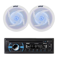 Pyle 1-Din Marine MP3/CD Receiver, 2x 5.25" 180W Max Blue LED Speakers
