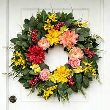Spring Summer Eucalyptus Wreaths for Front Door Outside 24Inch Door Yellow Da...