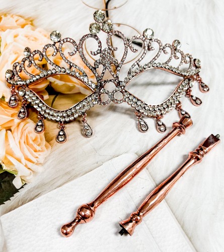 Teardrop Masquerade Mask with Stick, Copper Mask, Crystal Mask, Venetian Mask - Picture 3 of 9