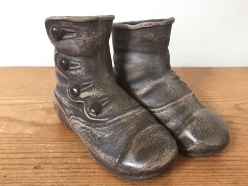Paar Harz Leder getönte Oberfläche Kinder Stiefel Garten Mini Pflanzgefäß Outdoor Dekor 3"