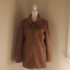 I Madison Faux Brown Suede Coat With Real Fox Fur Trim Faux Fur Interior Size M