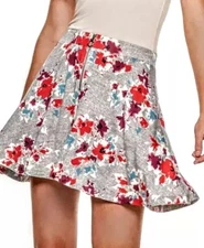 💘S0 ⛸️Skater Skirt XXL Grey Floral NWT zip front STRETCHY-16-2X 774377