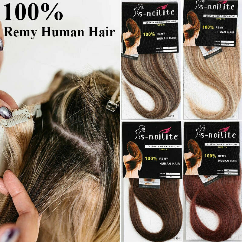 CLEARANCE 100% Human Hair Seamless Clip in Remy Hair Extensions Full Head Blonde - Image 2 of 4